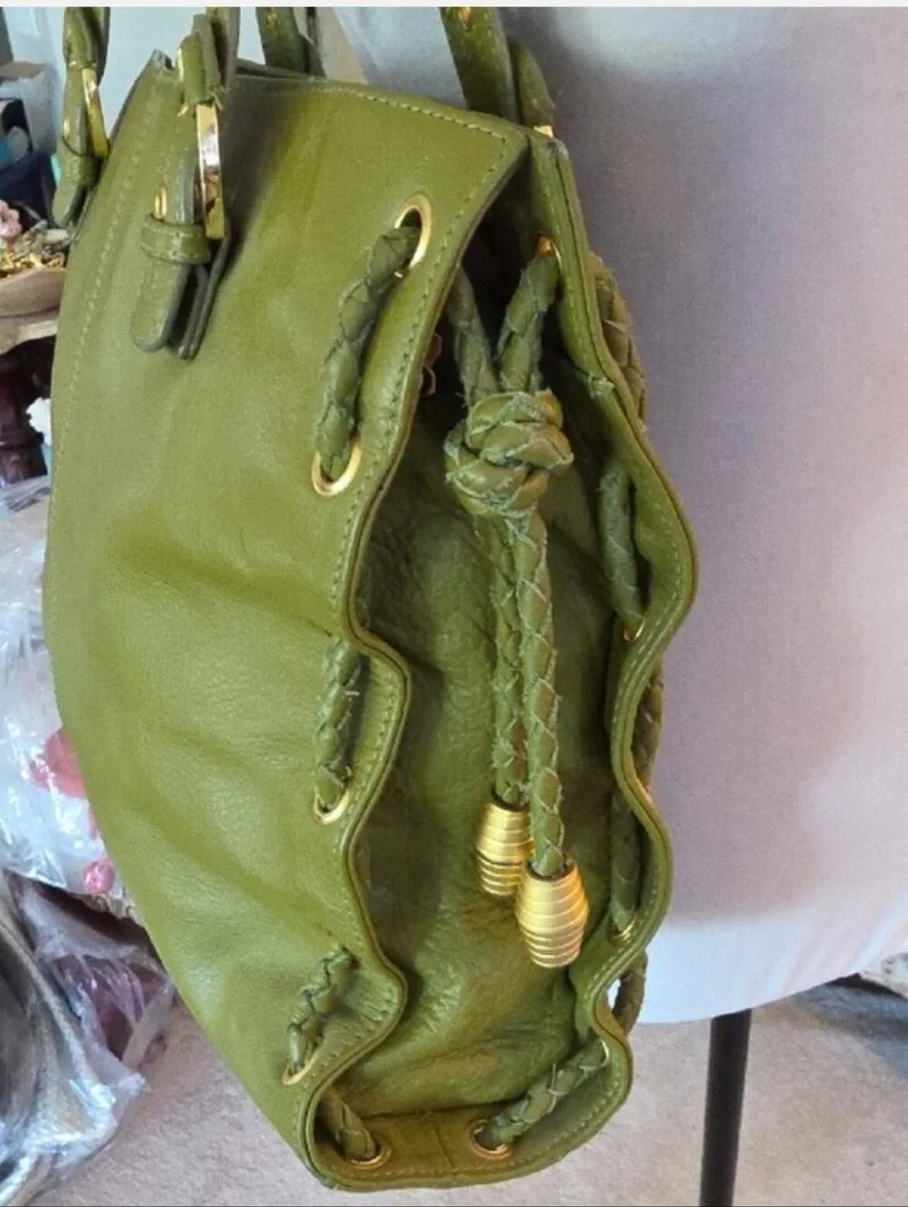A.P.C. Olive Green Leather Tote